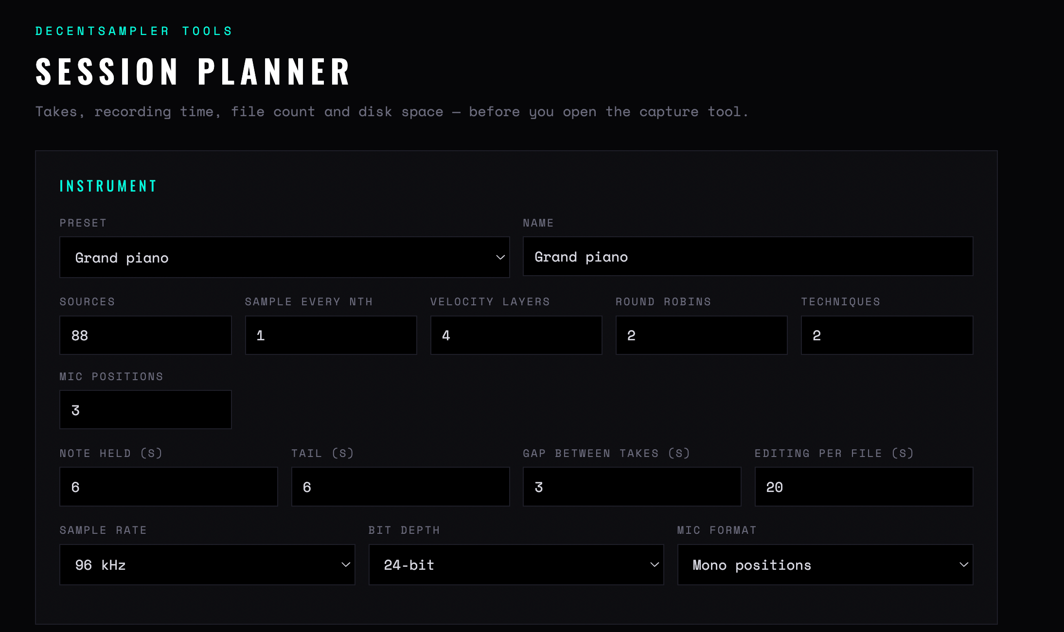CB Session Planner — Instrument block